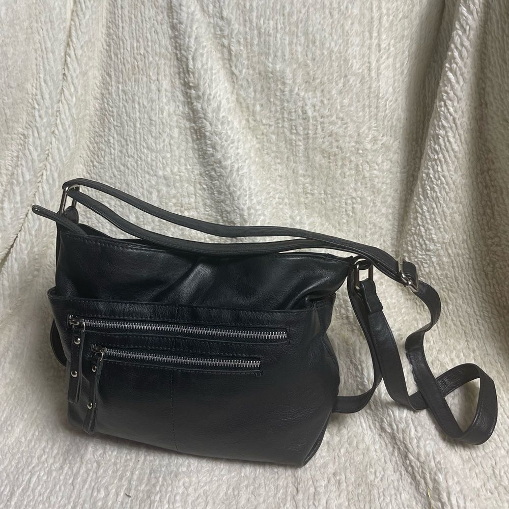 Great American Leather works Black Leather crossbody bag ,silver tone hardwares.